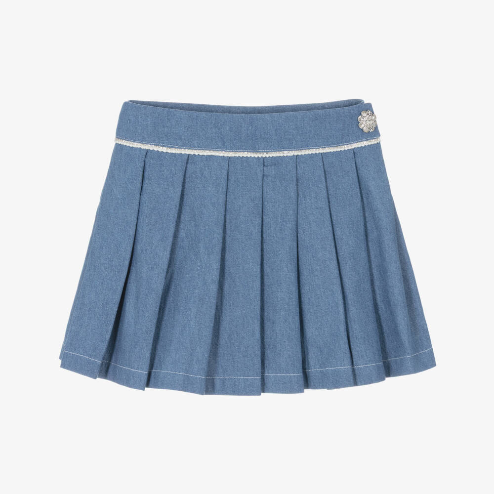 Patachou-Юбка синяя из денима с кристаллами и жемчужными бусинами для девочек | Childrensalon