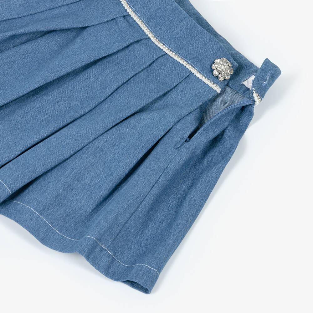 Patachou-Юбка синяя из денима с кристаллами и жемчужными бусинами для девочек | Childrensalon