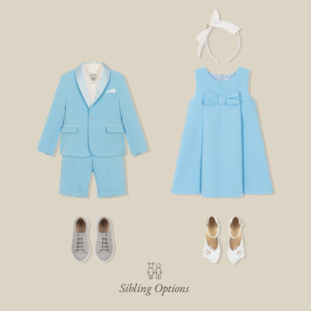 Patachou-Платье трапеция без рукавов голубое с бантом для девочек | Childrensalon