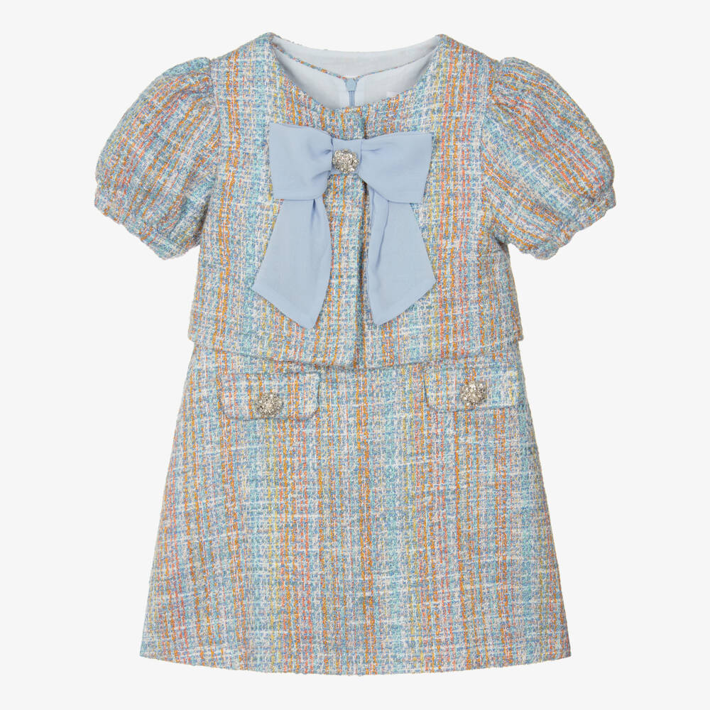 Patachou-Girls Blue Tweed Dress & Jacket Set | Childrensalon