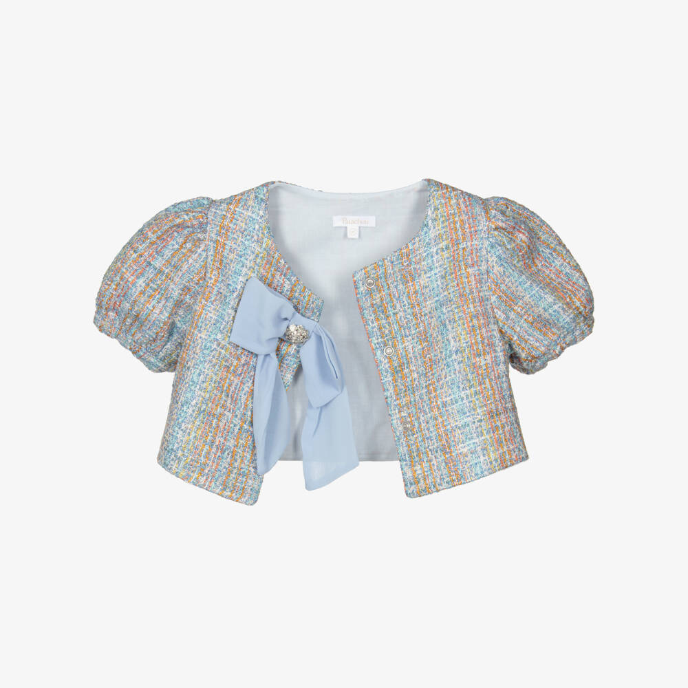 Patachou-Комплект с платьем и жакетом голубой твидовый для девочек | Childrensalon