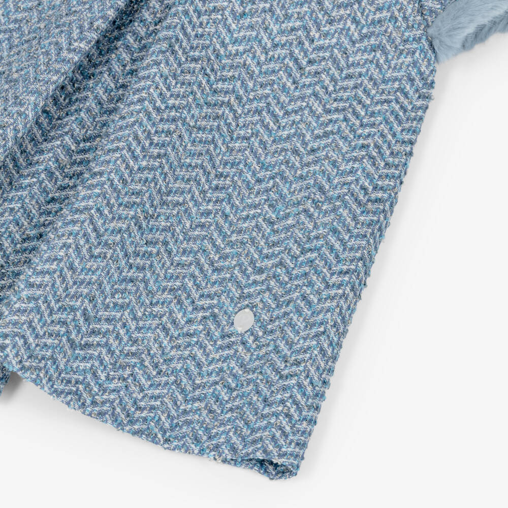 Patachou-Girls Blue Tweed Dress with Faux Fur Trim | Childrensalon