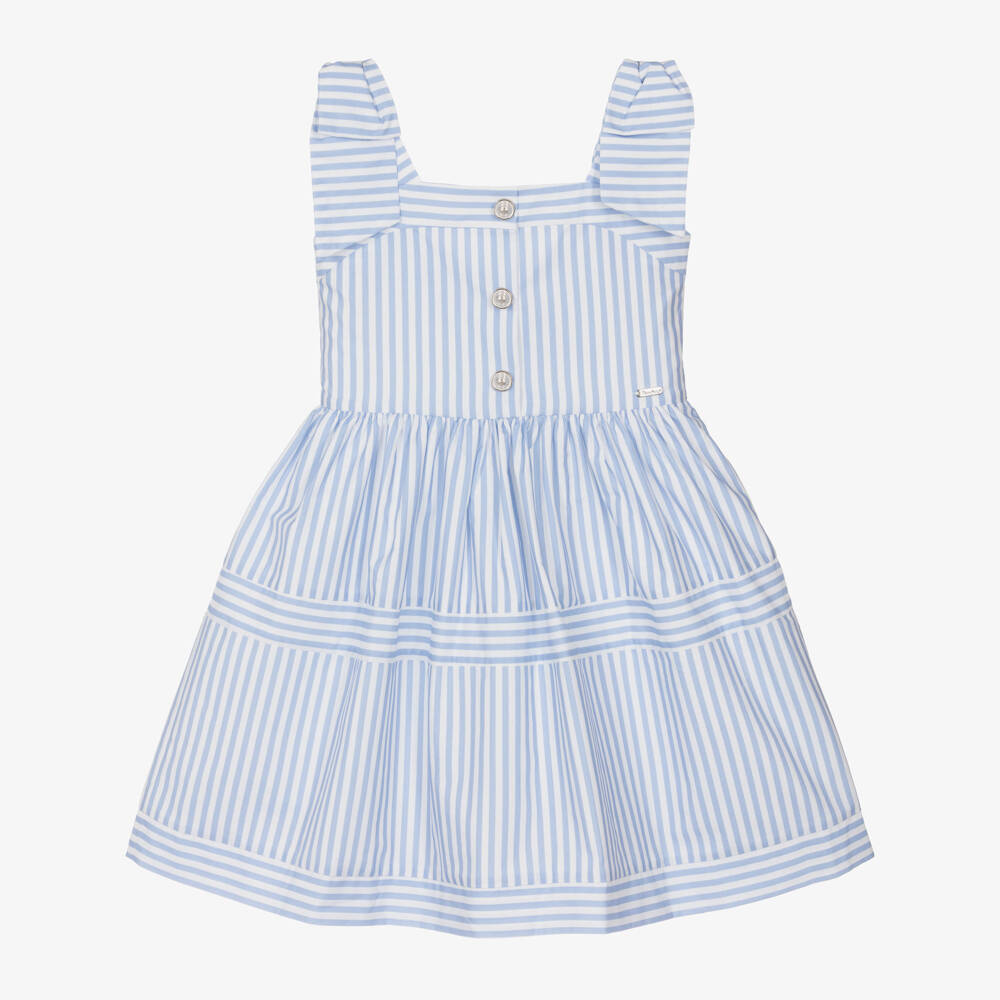 Patachou-Girls Blue & White Stripe Cotton Poplin Dress | Childrensalon