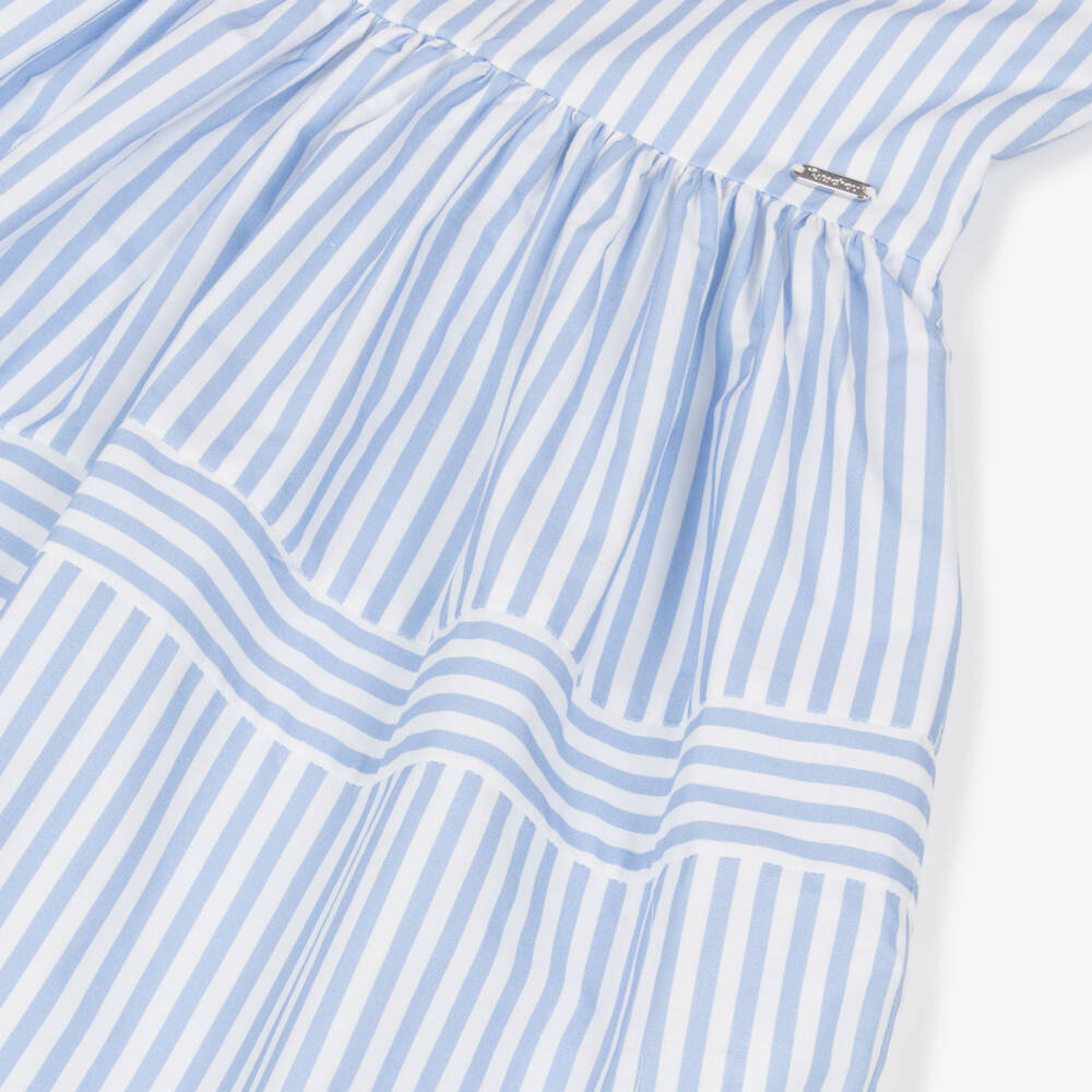 Patachou-Girls Blue & White Stripe Cotton Poplin Dress | Childrensalon
