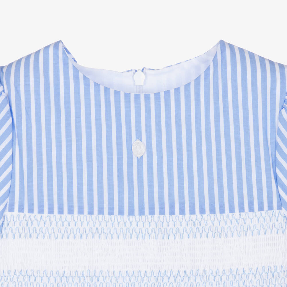 Patachou-فستان قطن مخطط لون أبيض وأزرق للبنات | Childrensalon