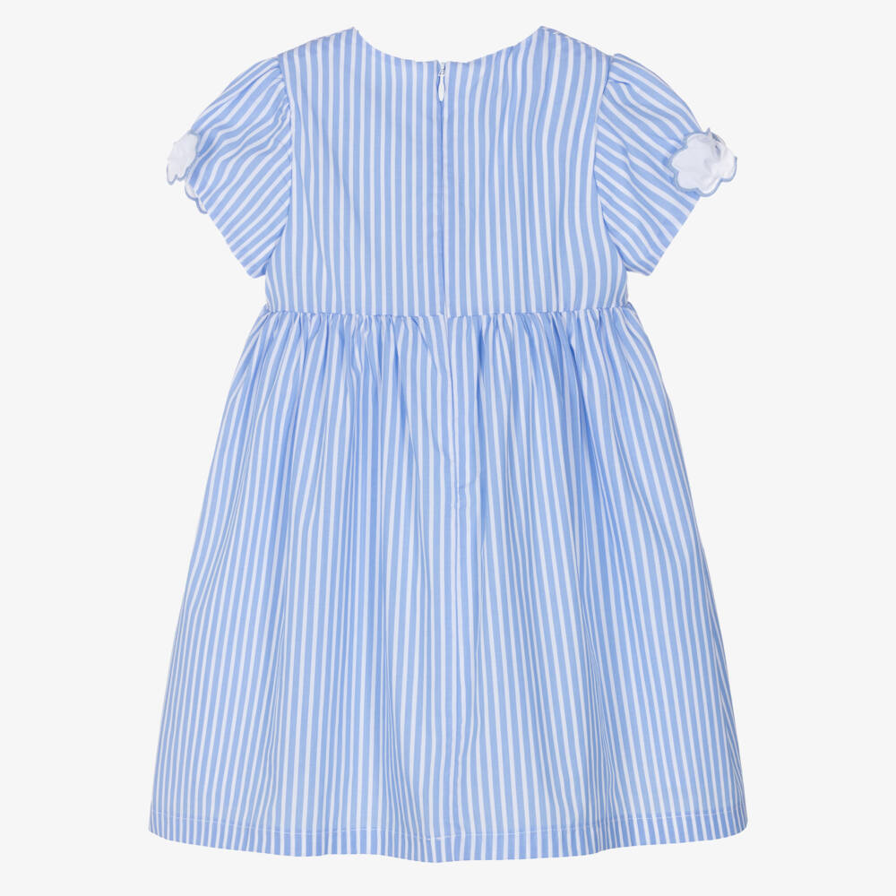 Patachou-فستان قطن مخطط لون أبيض وأزرق للبنات | Childrensalon