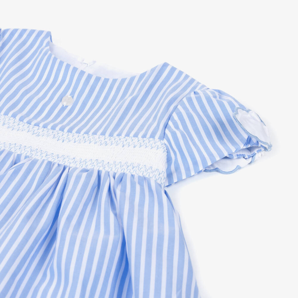 Patachou-فستان قطن مخطط لون أبيض وأزرق للبنات | Childrensalon