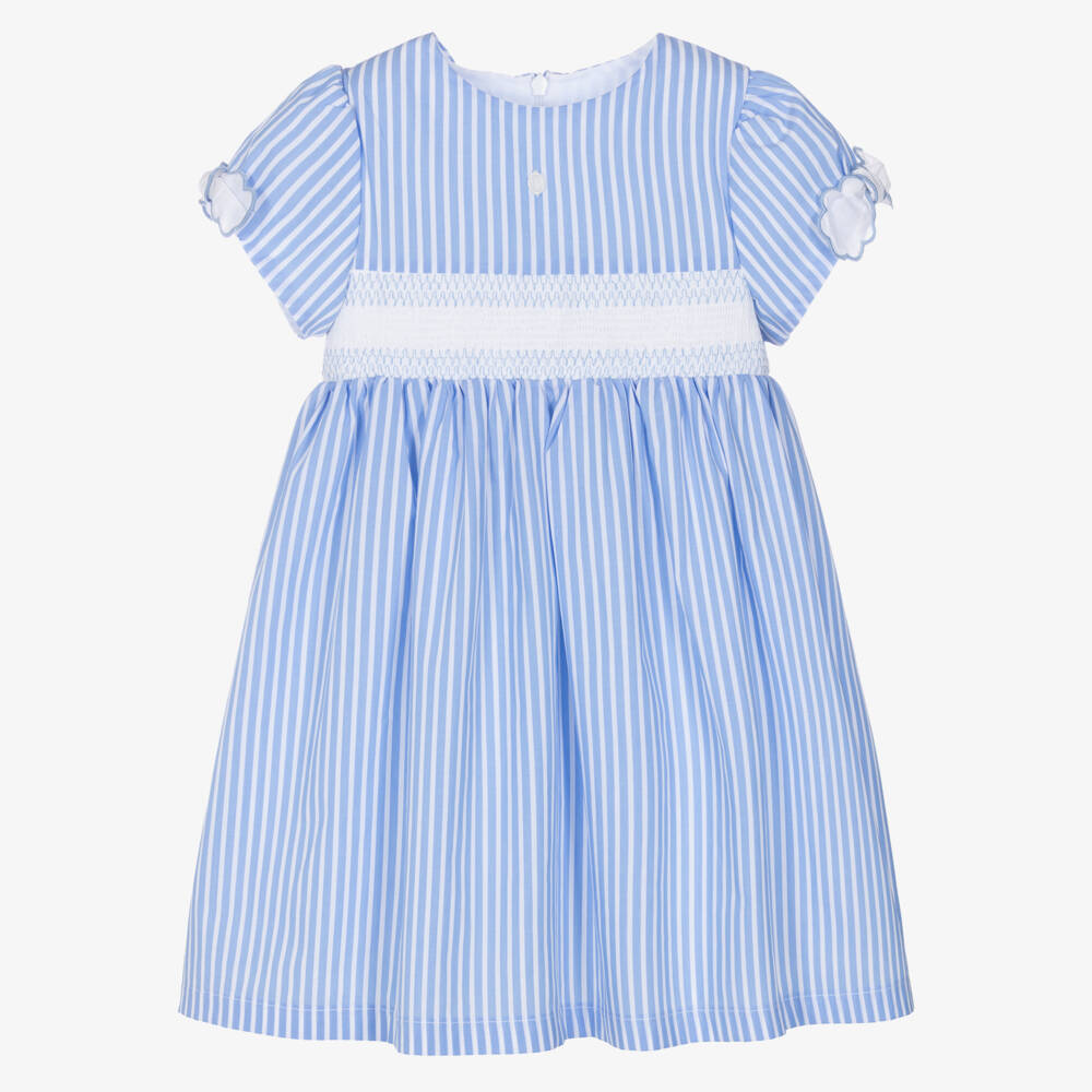 Patachou-Girls Blue & White Stripe Cotton Smocked Dress | Childrensalon