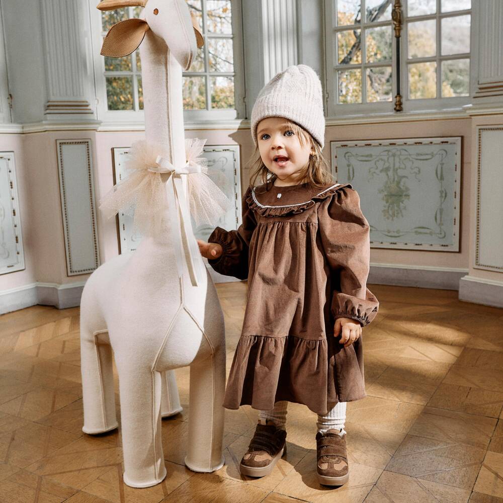 Patachou-Girls Brown Needlecord Long Sleeve Dress | Childrensalon