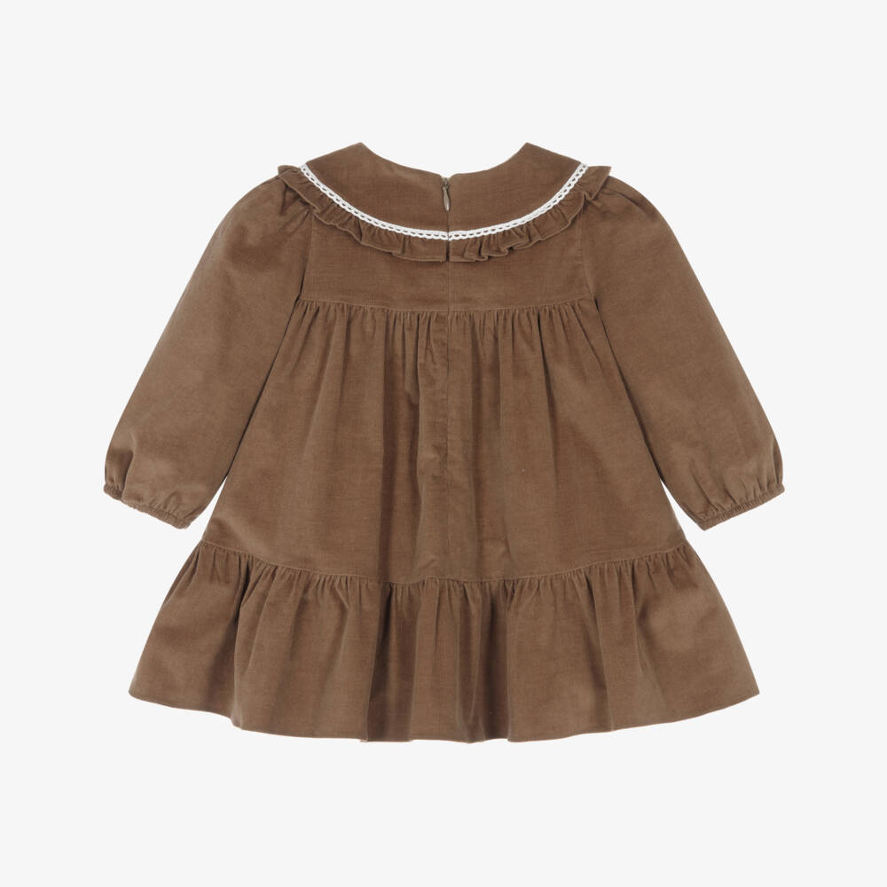 Patachou-Girls Brown Needlecord Long Sleeve Dress | Childrensalon