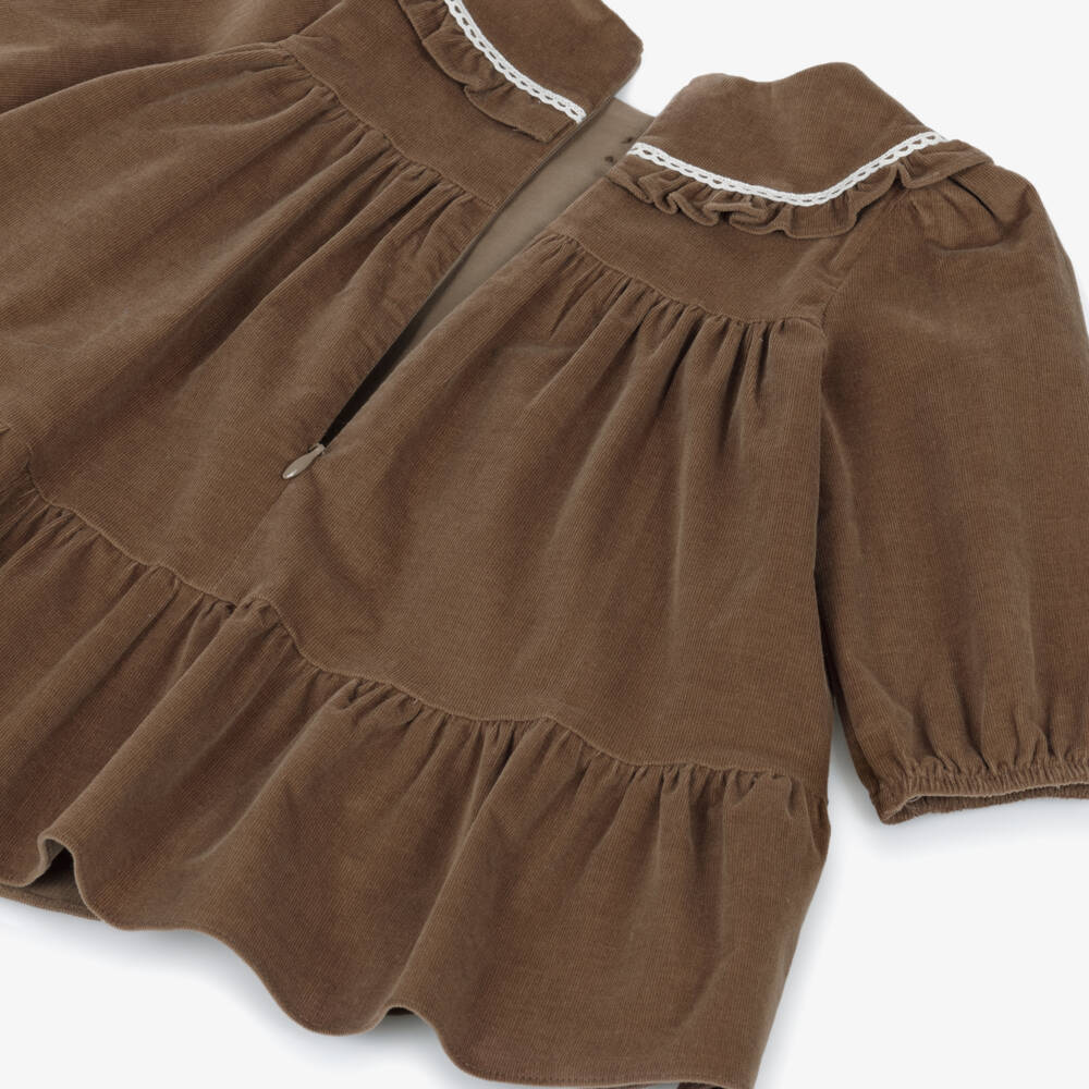 Patachou-Girls Brown Needlecord Long Sleeve Dress | Childrensalon