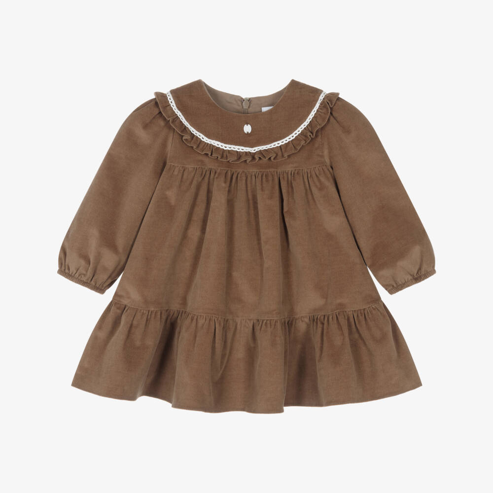 Patachou-Girls Brown Needlecord Long Sleeve Dress  | Childrensalon