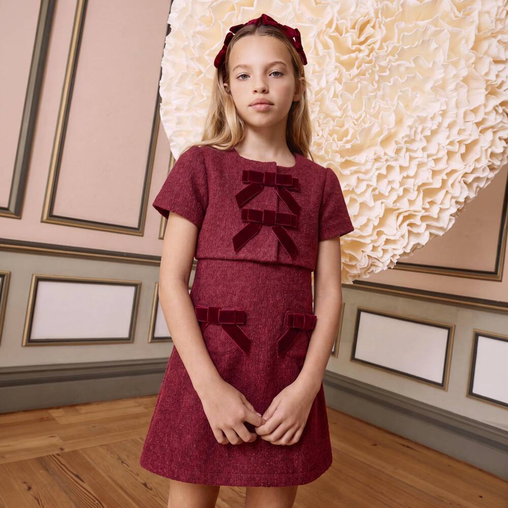 Patachou-Girls Burgundy Dress Set with Velvet Bows | Childrensalon