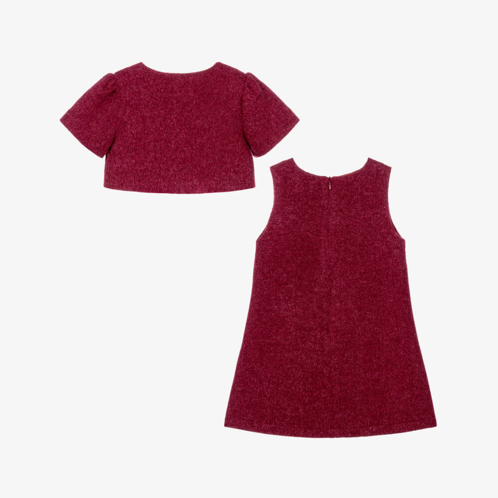 Patachou-Girls Burgundy Dress Set with Velvet Bows | Childrensalon