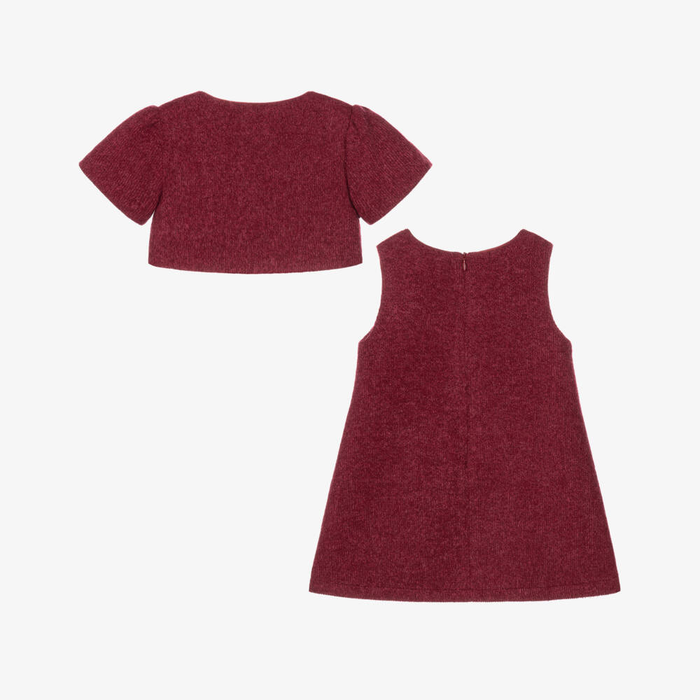 Patachou-Girls Burgundy Dress Set with Velvet Bows | Childrensalon