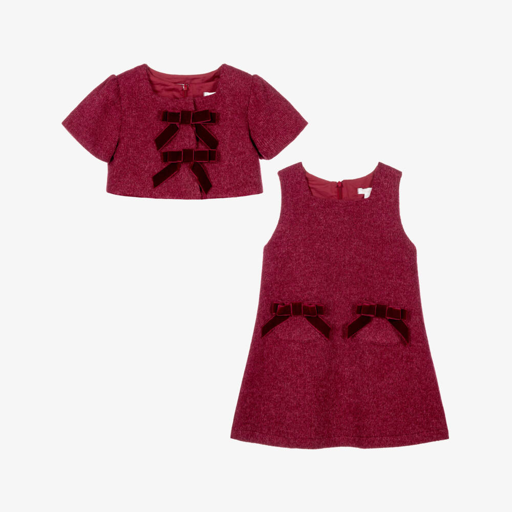 Patachou-Girls Burgundy Dress Set with Velvet Bows | Childrensalon