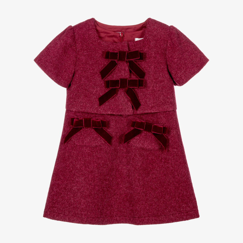 Patachou-Girls Burgundy Dress Set with Velvet Bows | Childrensalon