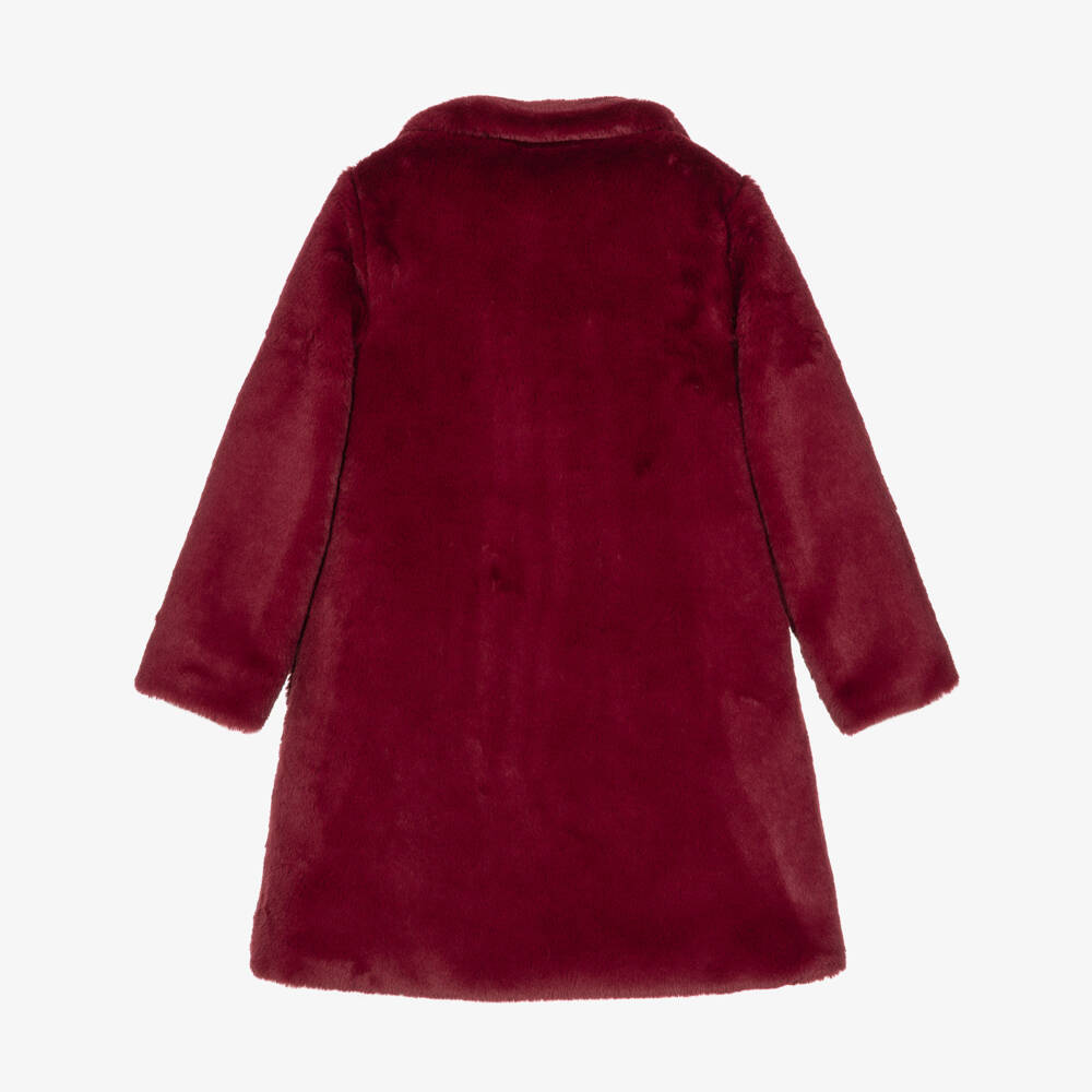 Patachou-Girls Burgundy Red Faux Fur Coat | Childrensalon