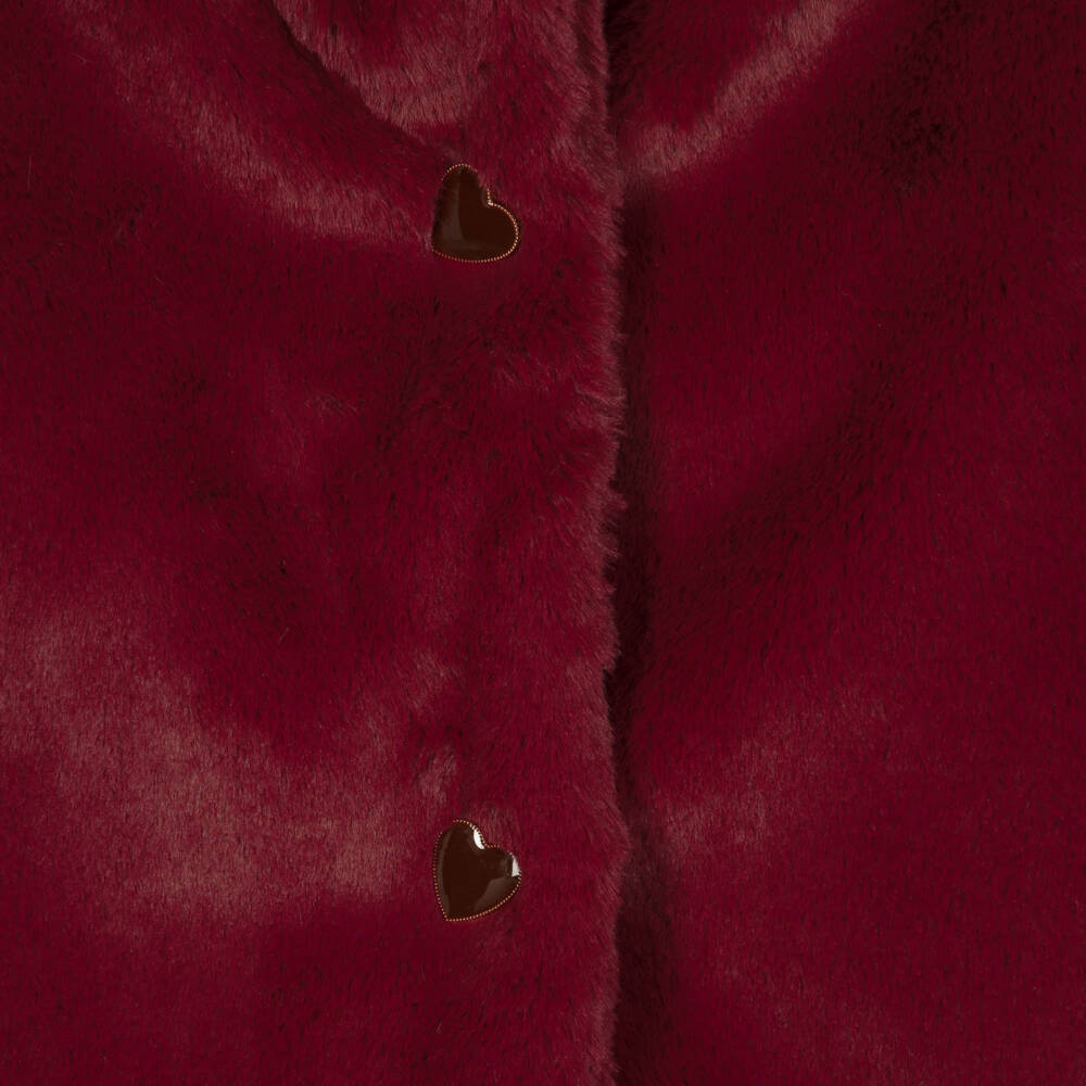 Patachou-Girls Burgundy Red Faux Fur Coat | Childrensalon