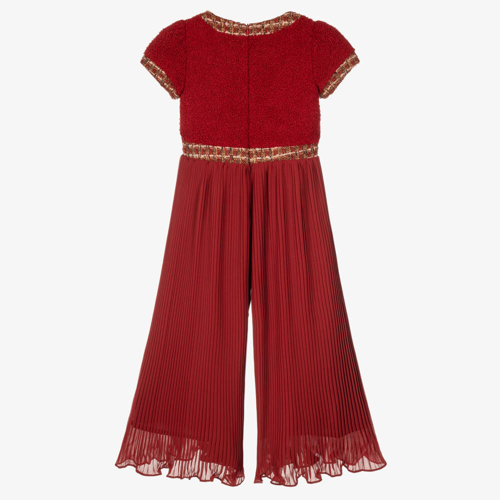 Patachou-Girls Burgundy Red Pleated Jumpsuit | Childrensalon