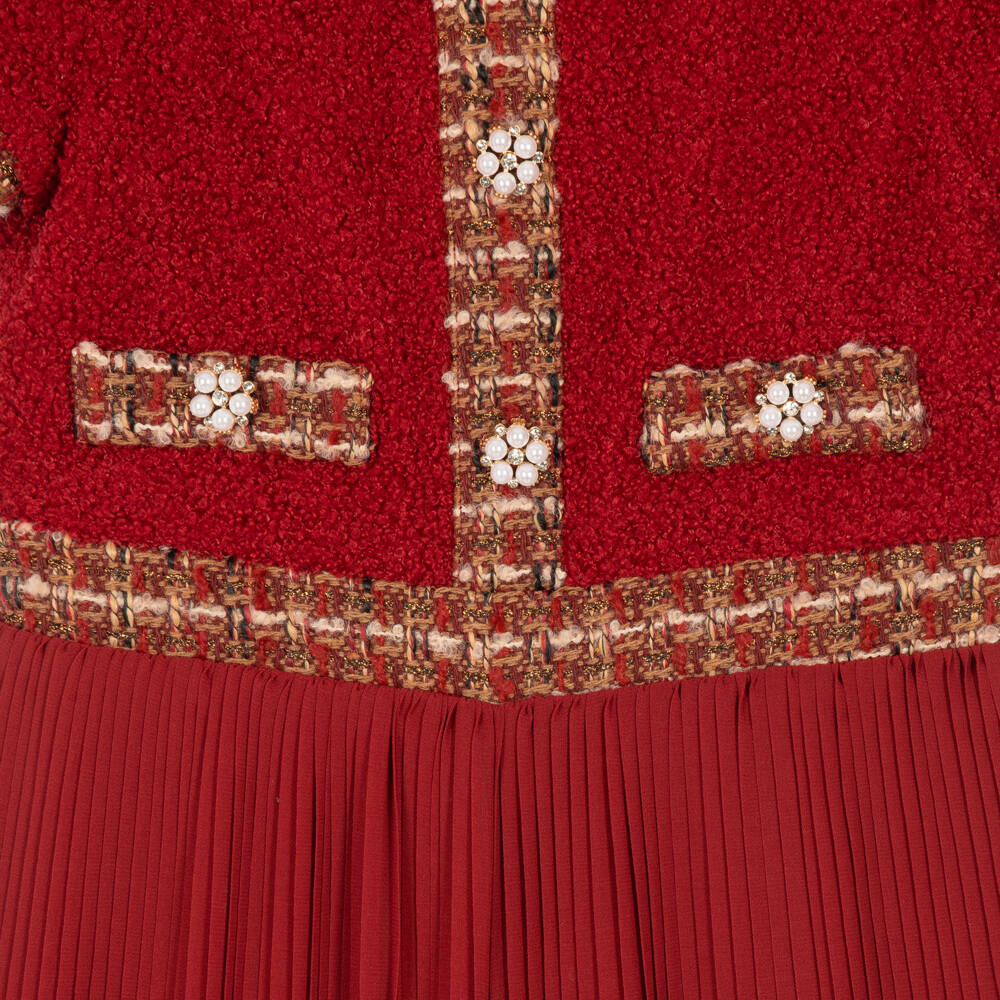 Patachou-Girls Burgundy Red Pleated Jumpsuit | Childrensalon