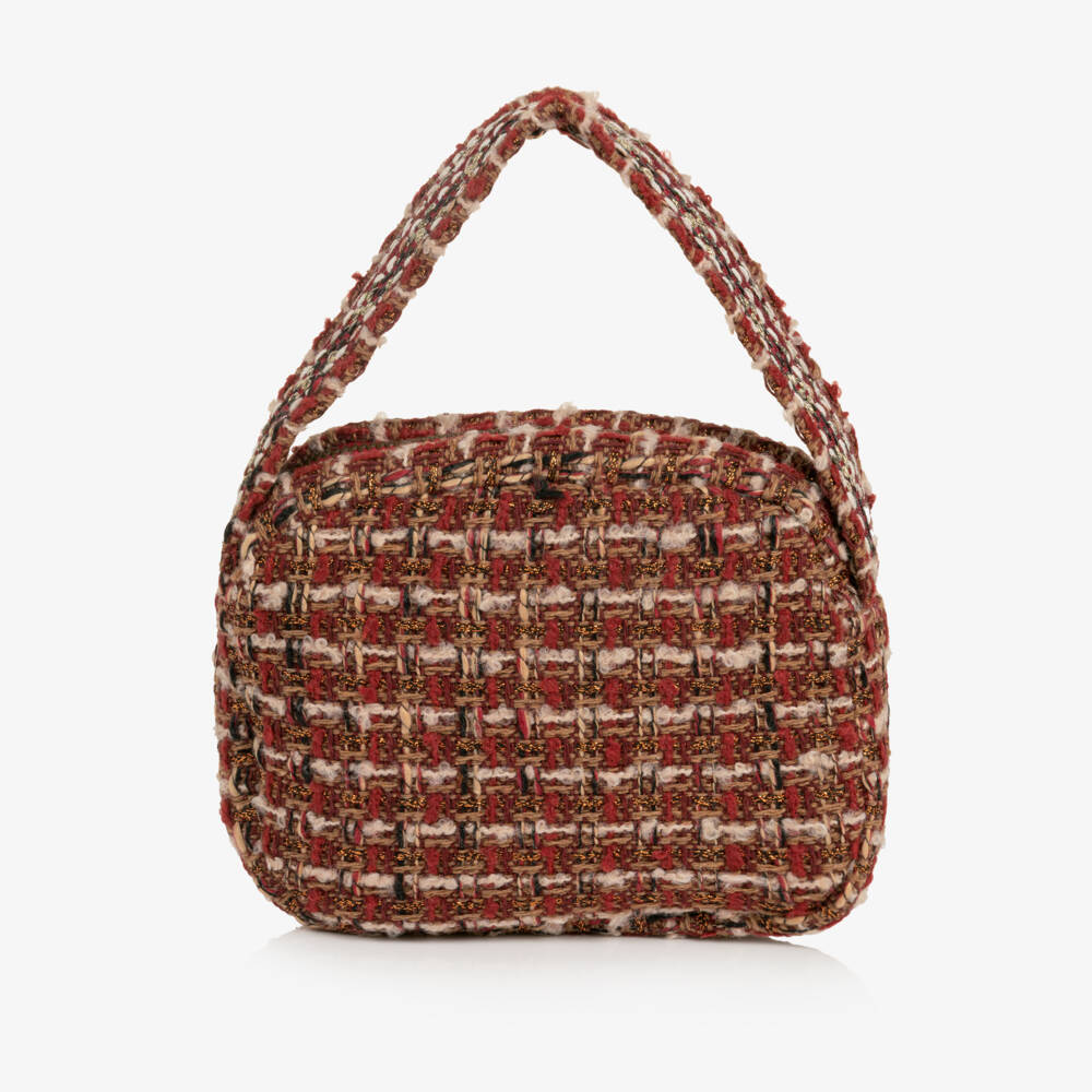 Patachou-Girls Burgundy Red Tweed Handbag with Bow (18cm) | Childrensalon