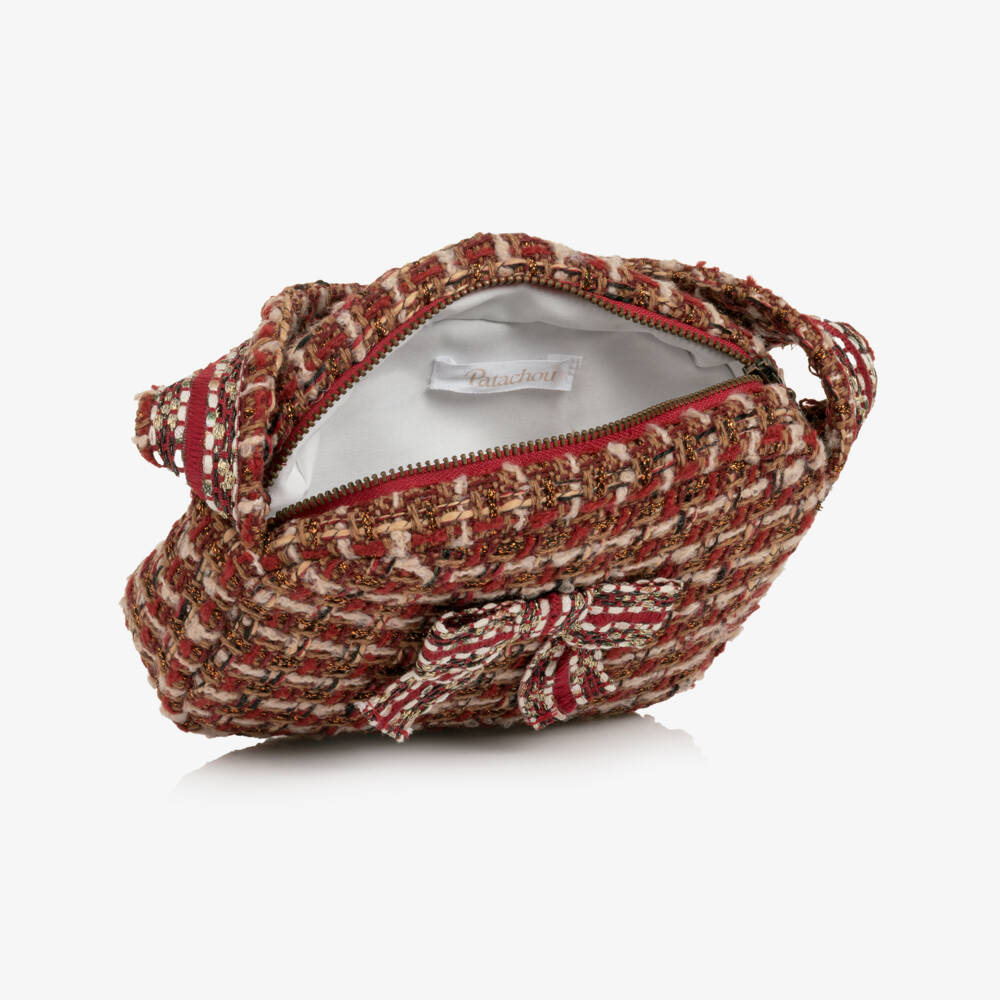Patachou-Girls Burgundy Red Tweed Handbag with Bow (18cm) | Childrensalon