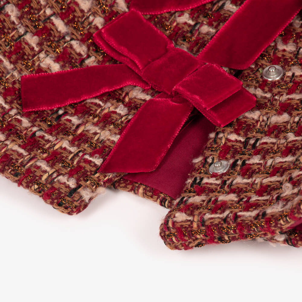 Patachou-Girls Burgundy Tweed Dress Set with Velvet Bows | Childrensalon