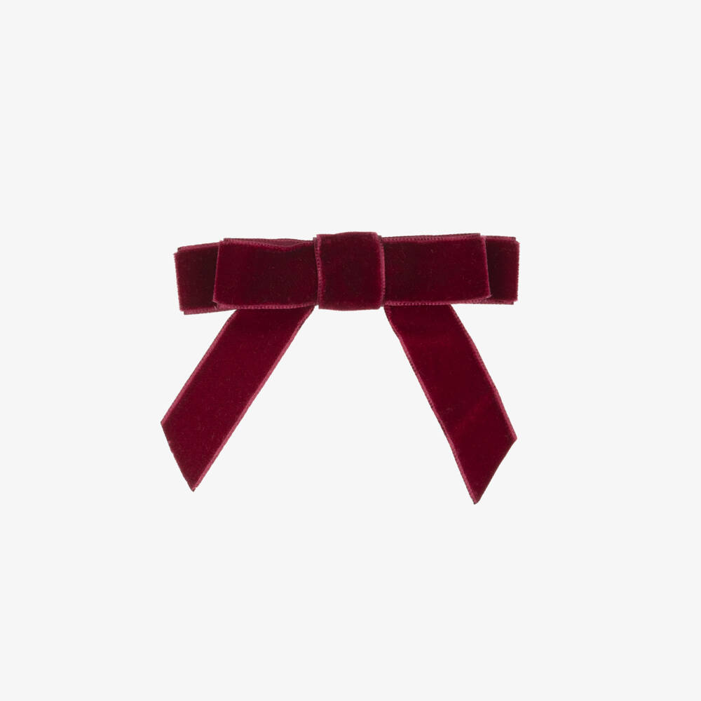 Patachou-Girls Burgundy Velvet Bow Hair Clip (11cm) | Childrensalon