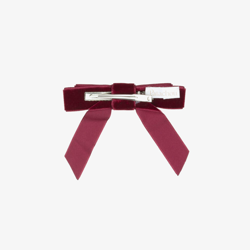 Patachou-Girls Burgundy Velvet Bow Hair Clip (11cm) | Childrensalon