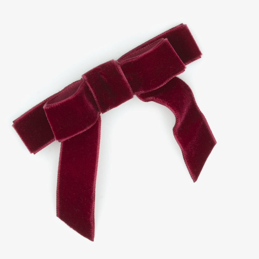 Patachou-Girls Burgundy Velvet Bow Hair Clip (11cm) | Childrensalon