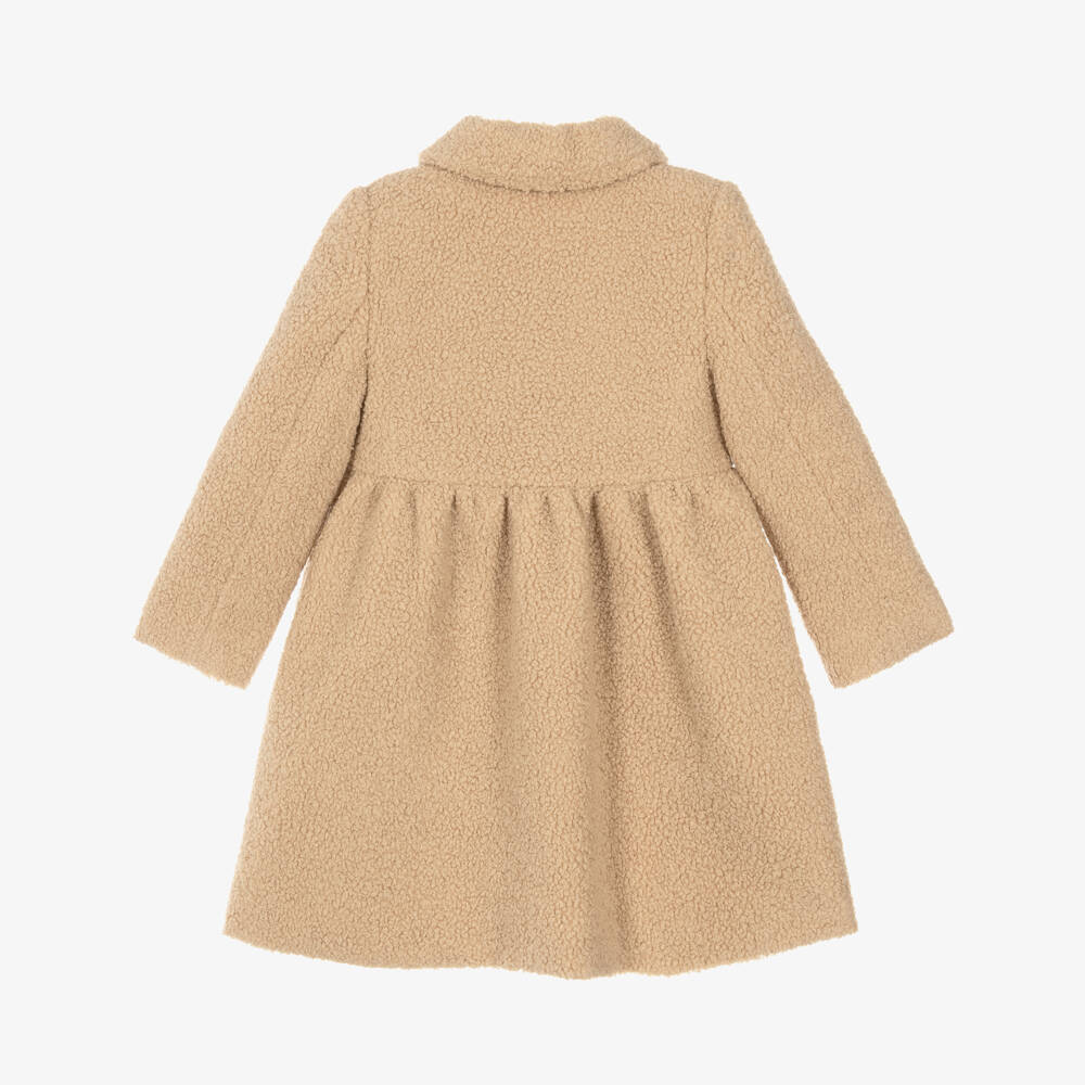 Patachou-Girls Camel Beige Bouclé Coat with Bow | Childrensalon