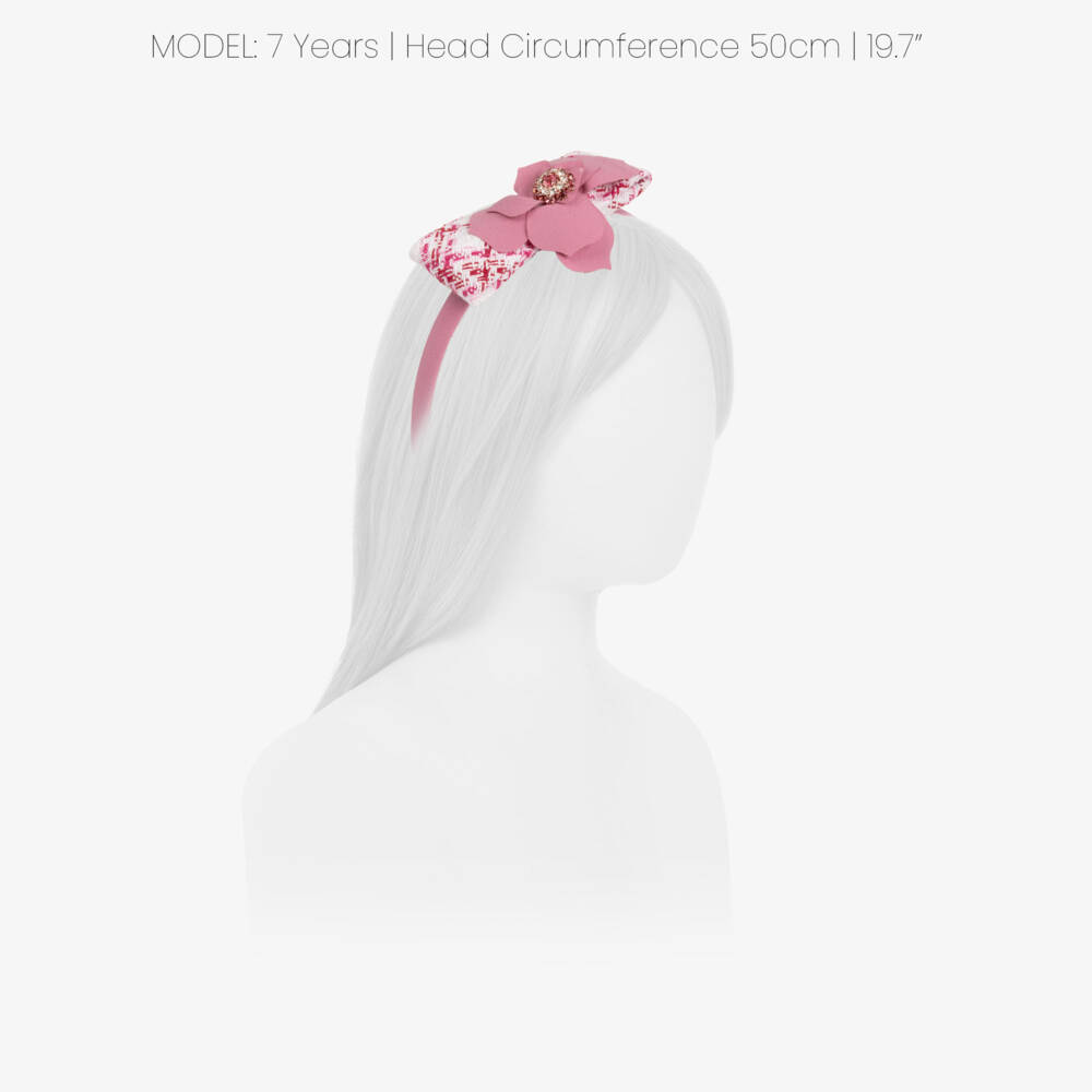 Patachou-Girls Candy Pink Tweed Bow Hairband | Childrensalon