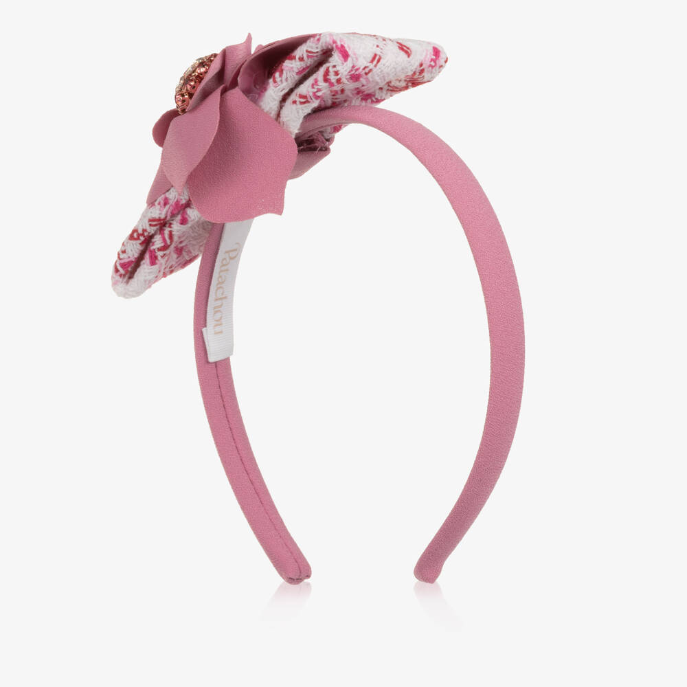 Patachou-Girls Candy Pink Tweed Bow Hairband | Childrensalon