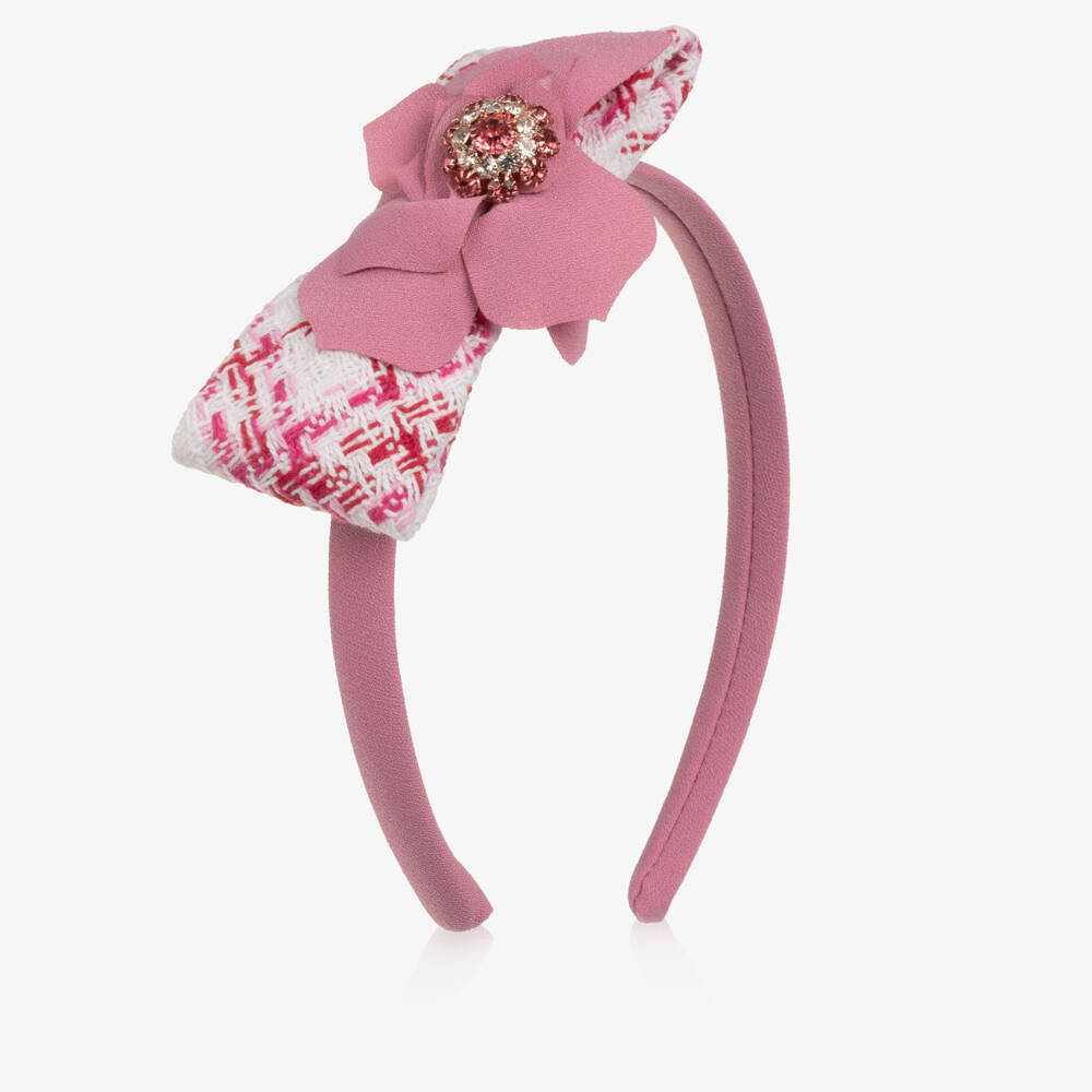 Patachou-Girls Candy Pink Tweed Bow Hairband  | Childrensalon