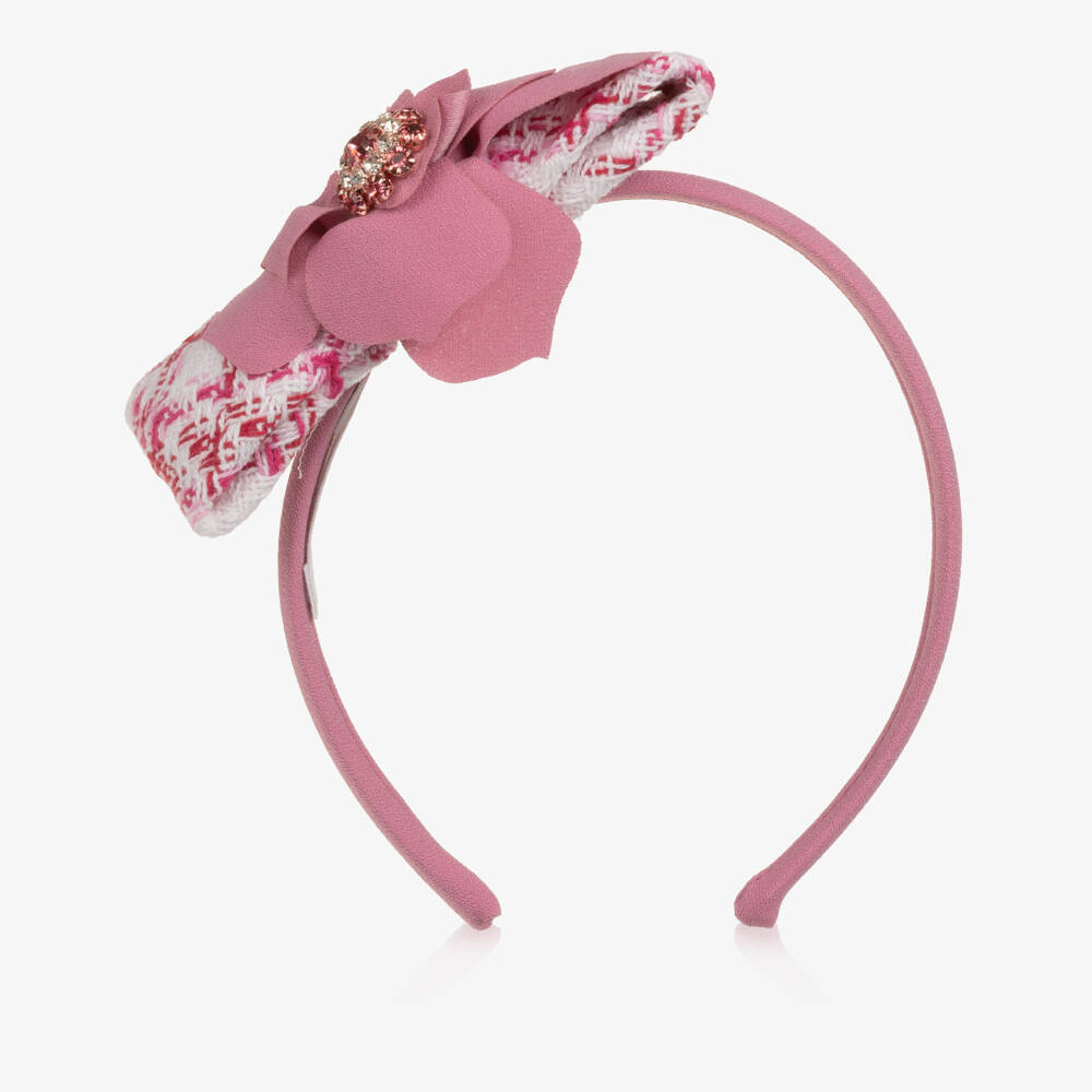 Patachou-Girls Candy Pink Tweed Bow Hairband | Childrensalon