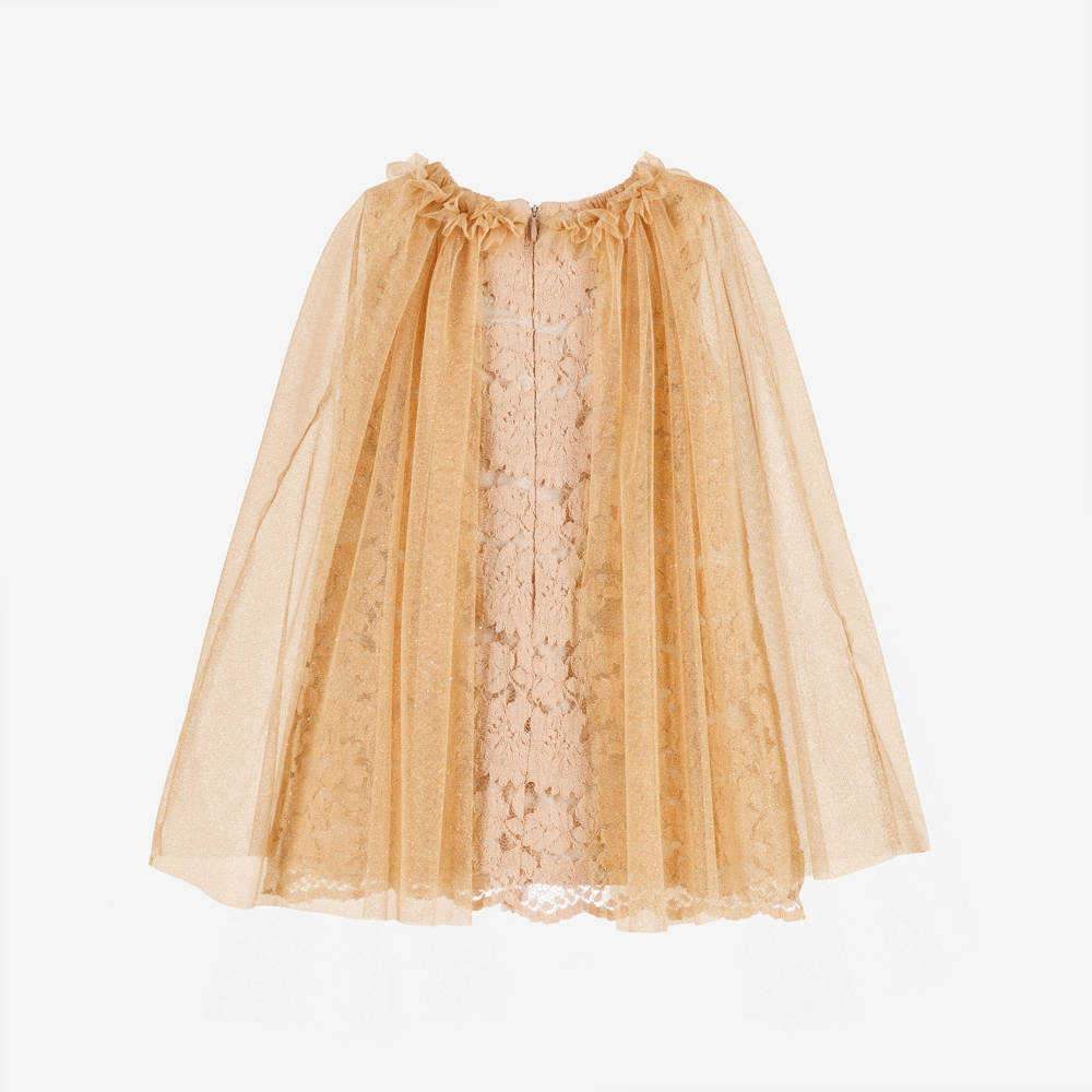 Patachou-Girls Champagne Beige Guipure Lace Cape Dress | Childrensalon
