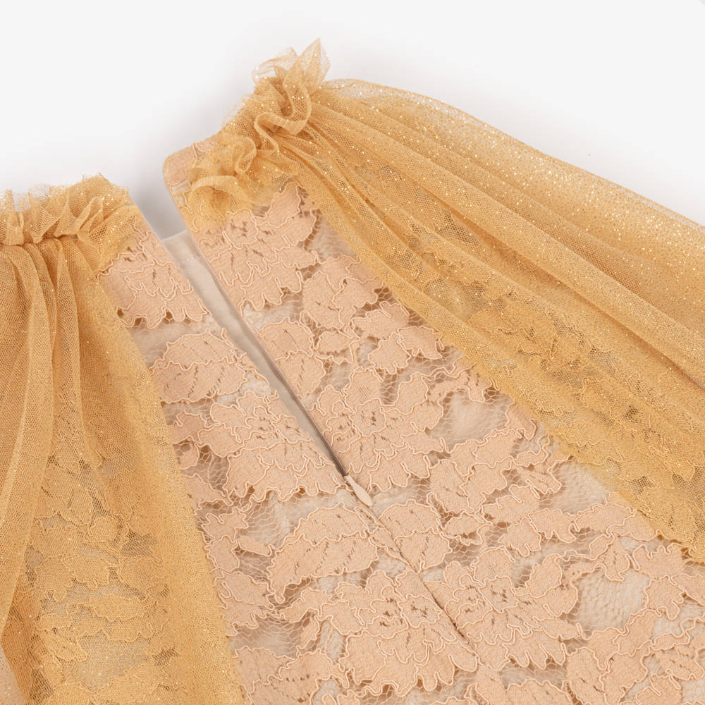 Patachou-Girls Champagne Beige Guipure Lace Cape Dress | Childrensalon