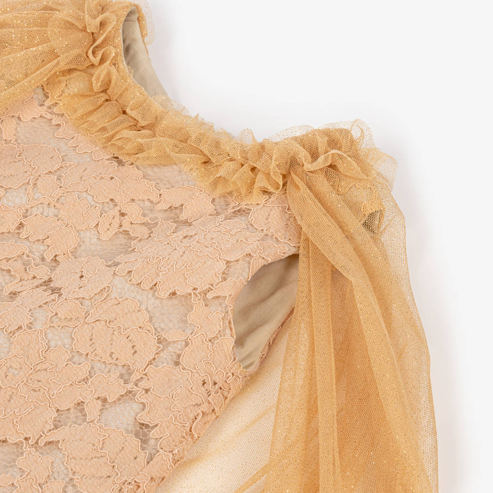 Patachou-Girls Champagne Beige Guipure Lace Cape Dress | Childrensalon