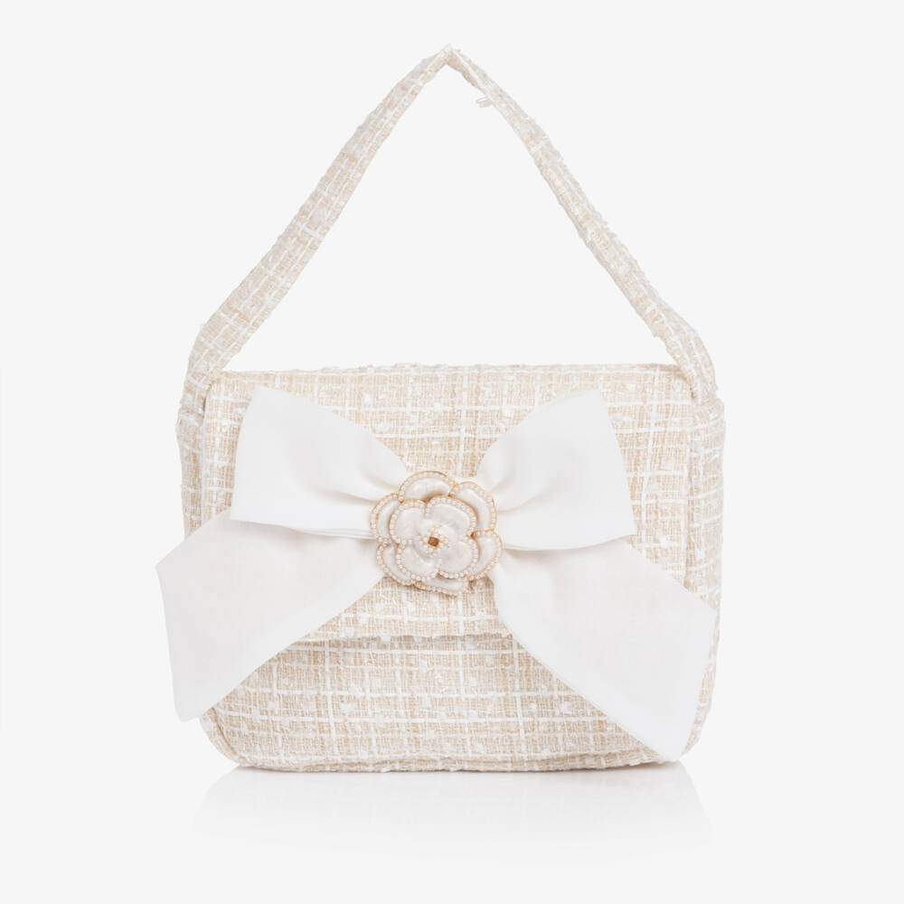 Patachou-Girls Champagne Beige Tweed Handbag (19cm) | Childrensalon