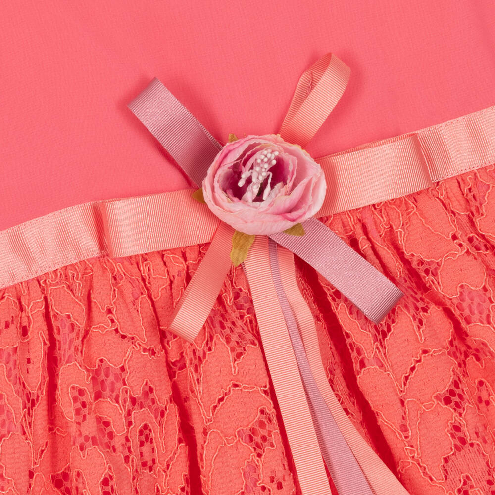 Patachou-Girls Coral Pink Chiffon & Lace Dress | Childrensalon