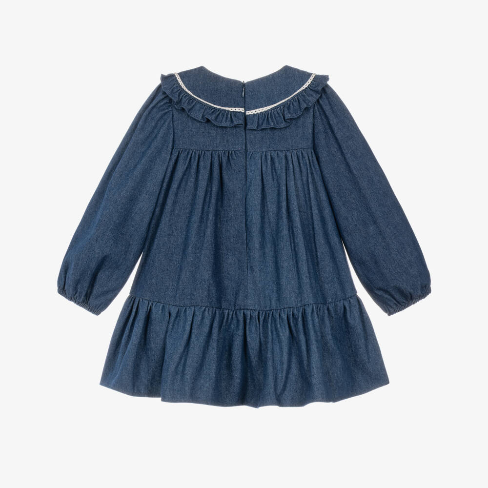 Patachou-Girls Dark Blue Cotton Chambray Dress | Childrensalon