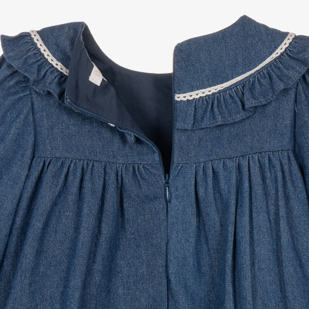 Patachou-Girls Dark Blue Cotton Chambray Dress | Childrensalon