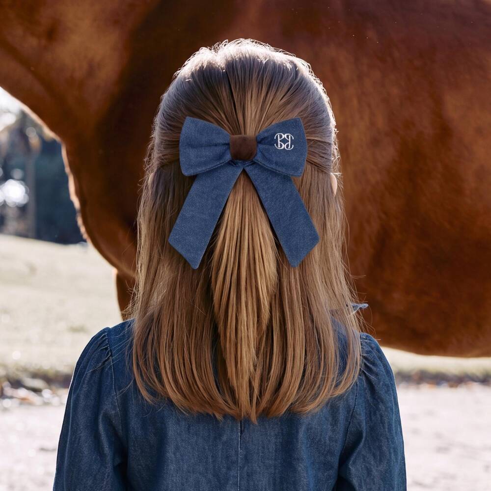 Patachou-Girls Dark Blue Denim Bow Hair Scrunchie (14cm) | Childrensalon