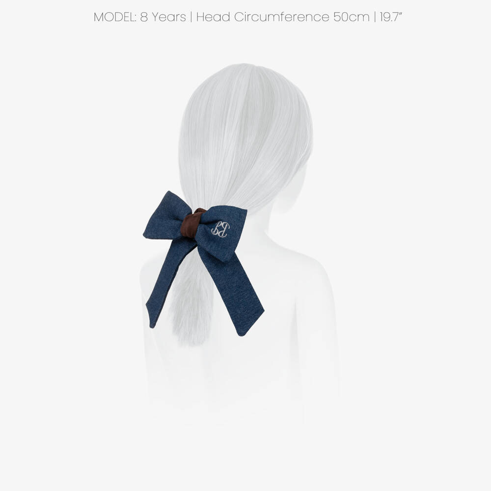 Patachou-Girls Dark Blue Denim Bow Hair Scrunchie (14cm) | Childrensalon