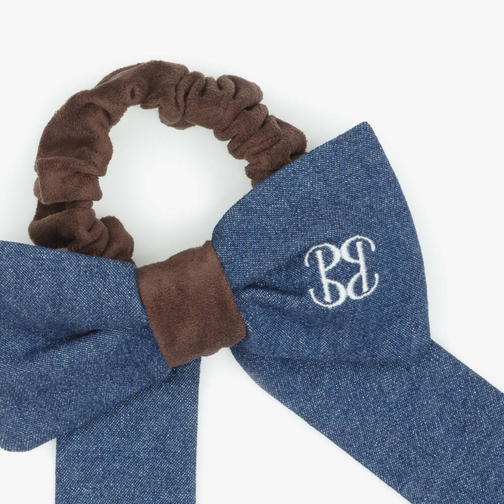 Patachou-Girls Dark Blue Denim Bow Hair Scrunchie (14cm) | Childrensalon