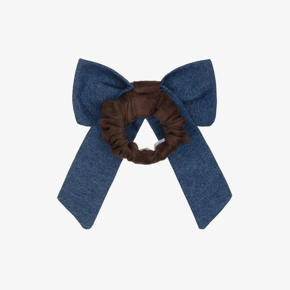 Patachou-Girls Dark Blue Denim Bow Hair Scrunchie (14cm) | Childrensalon