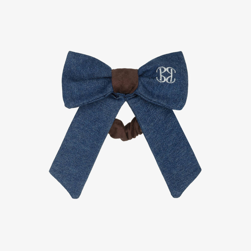 Patachou-Girls Dark Blue Denim Bow Hair Scrunchie (14cm) | Childrensalon