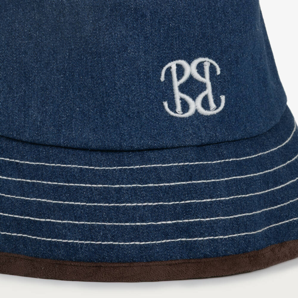 Patachou-Girls Dark Blue Denim Bucket Hat with Velvet Trim | Childrensalon