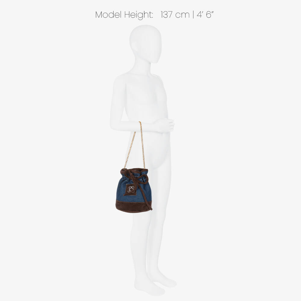 Patachou-Girls Dark Blue Denim Drawstring Handbag (18cm) | Childrensalon